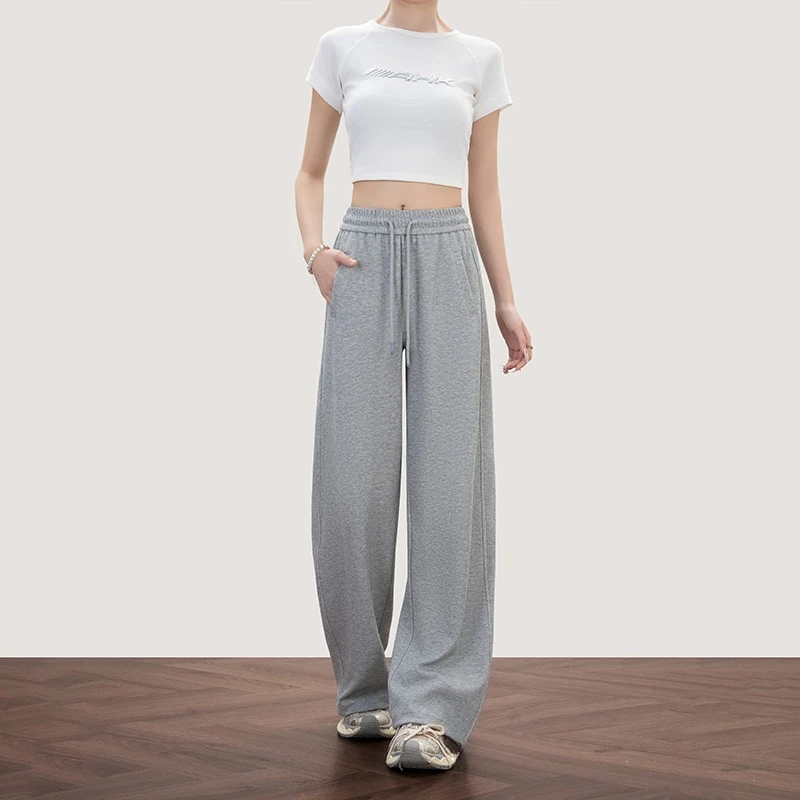 

Grey Sports Pants for Women Autumn Drawstring Sweatpants for Women 2025 New Autumn and Winter Loose Wide Leg Casual Pants