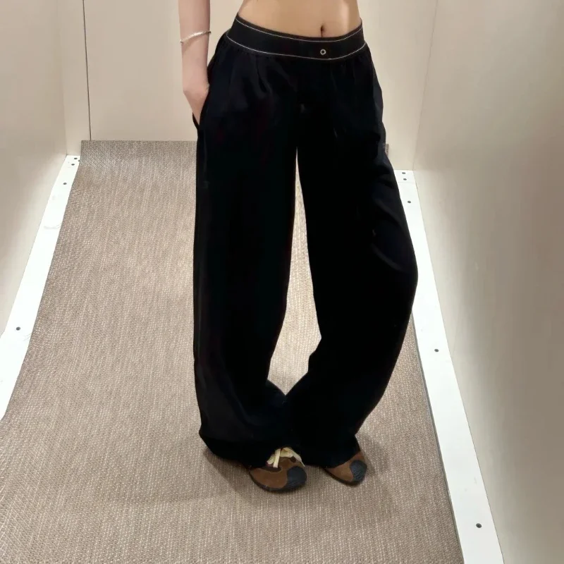 

Summer Loose Breathable Leisure Pants Women High-Waist Suit Straight Trousers Elastic Waist Yoga Half Women's Wide Leg Pants
