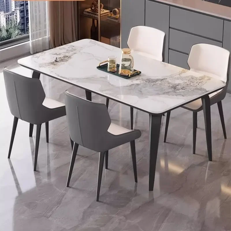 Modern Italian Style Rectangular Dining Table and Chair Set Full Support Elephant Rock Slab Light Luxury Small Apartment Home