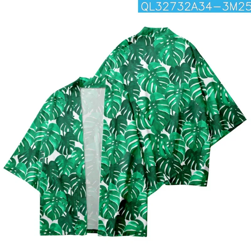 Casual Japan Kimono Beach Shorts Tie Dye Leaves Printed Cardigan Summer Couple Women Men Haori Yukata Streetwear