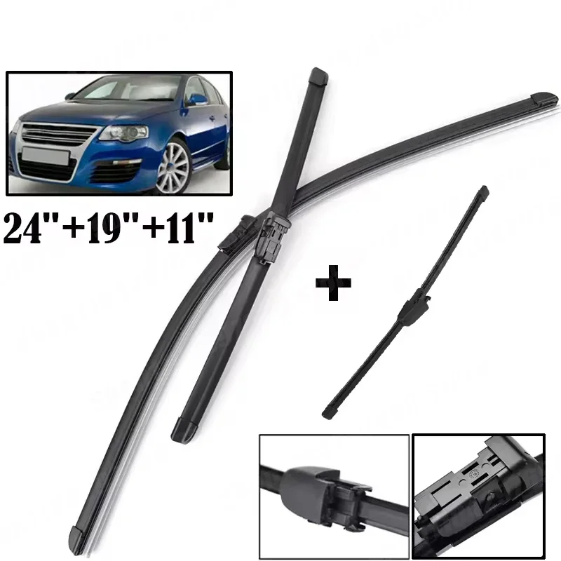 

Wiper LHD Front & Rear Wiper Blades Set For VW Passat B6 2005 - 2011 Windshield Windscreen Window Brushes 24"+19"+11"