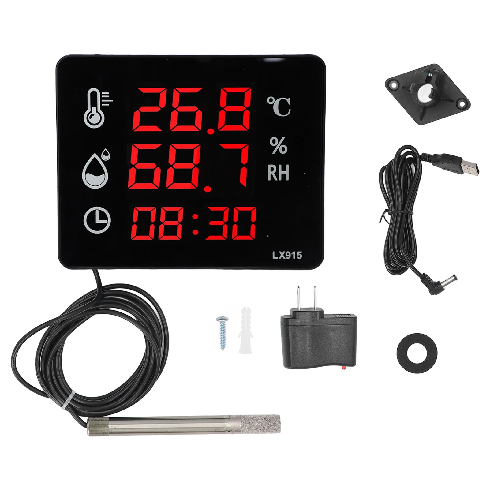 

Digital Hygrometer Thermometer High Accuracy LED Display Temperature Humidity Meter with Clock