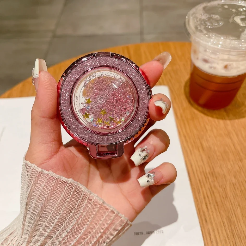 Fashion Glitter Bling Quicksand Plating Finger Ring Holder Stand Grip 360 Rotating For Mobile Phone Back Sticker Socket Bracket