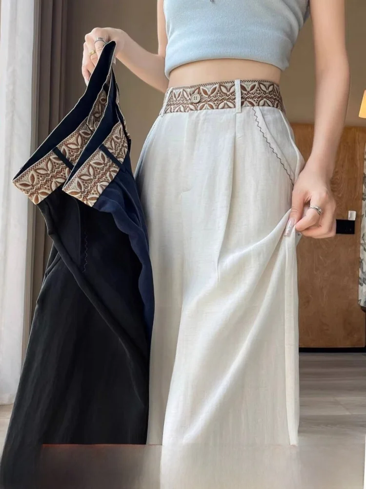 

High Waist Wide Leg Pants Women's Slim Fit Casual Drapey Silk Suit Straight Leg Pants Commute Style Pure Color Pocket Detail