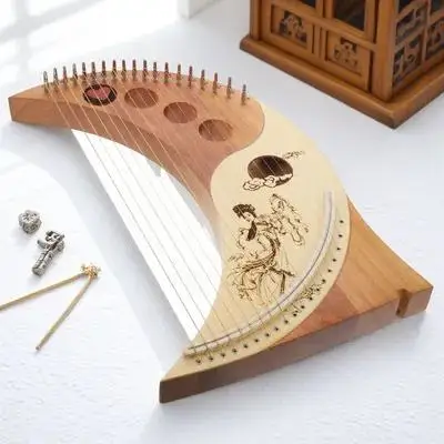 

1Set Lyre Harp 19 Metal Strings Wood Body String Instrument Handheld Portable Small Size Music Gift for Kids Beginners
