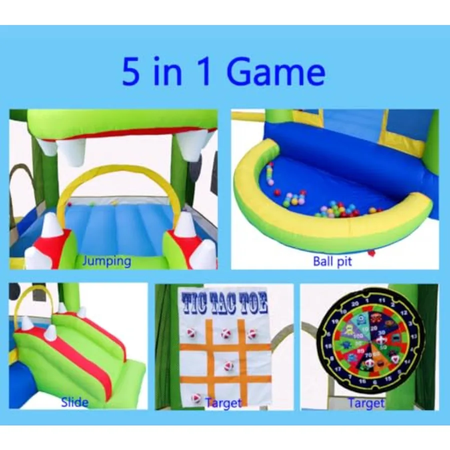 Opblaasbaar springhuis met glijbaan Springkasteel met ventilator en ballenbakhuis Twee dartdoelspel
