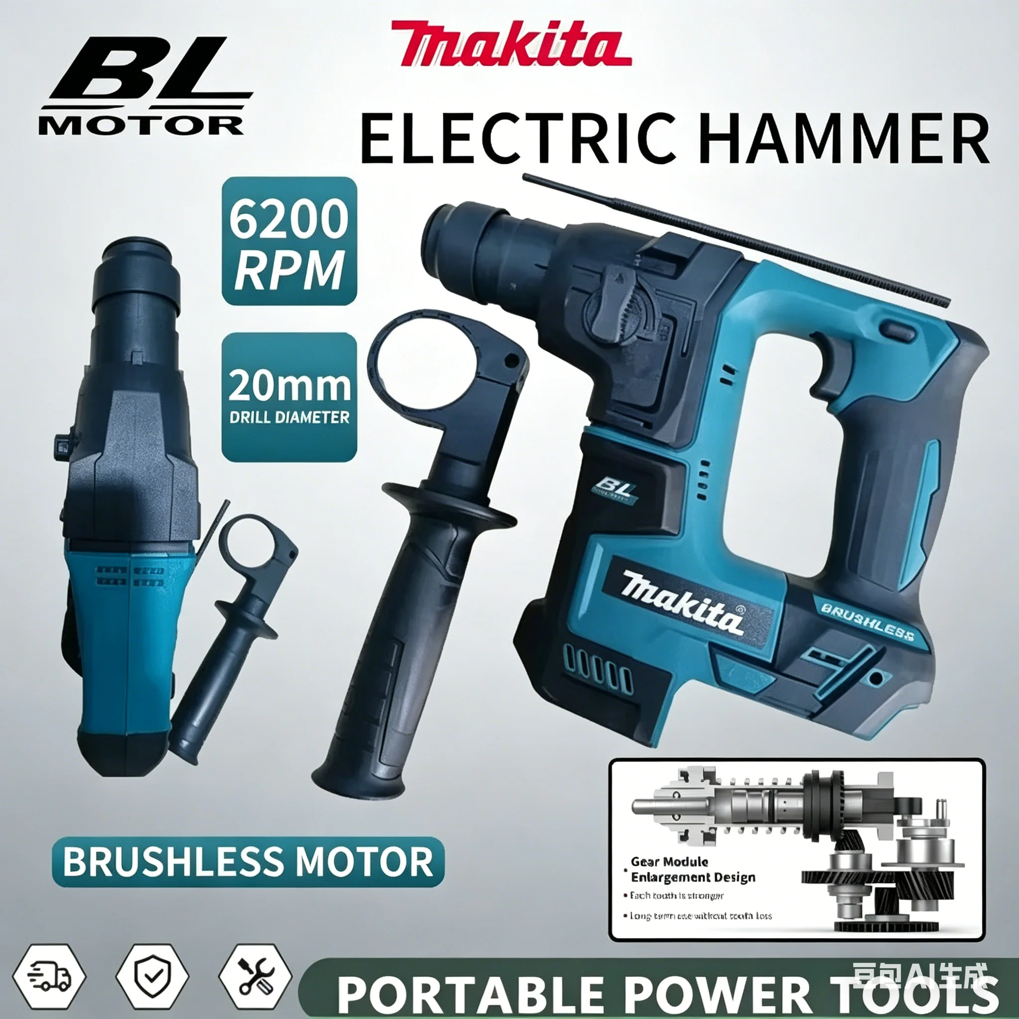 

Makita Brushless Hammer 18V Cordless Electric Hammer Lithium Battery WirelessPower Tools