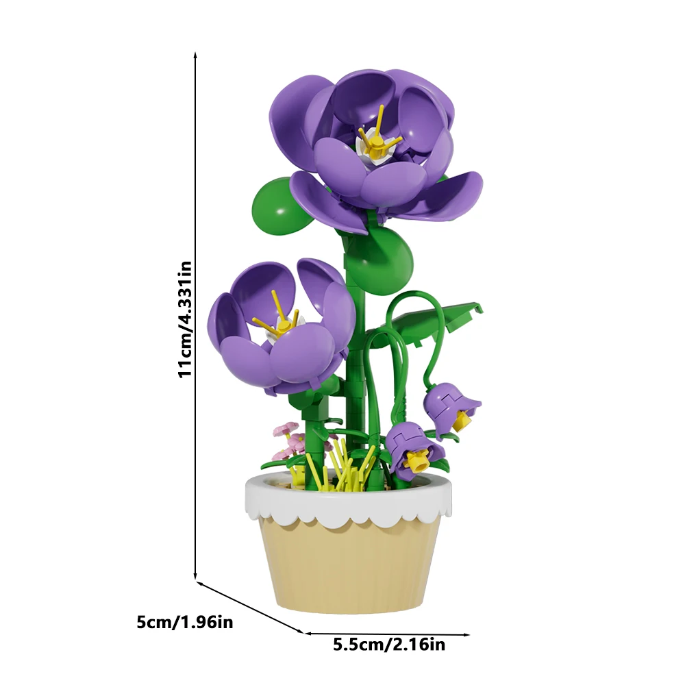 12-teiliges Baustein-Set Mini-Blumen-Spielzeug DIY Botanik-Kollektion Künstliche Blumen mit Töpfen Bastelset für Heim- und Bürodekoration – Detail 7