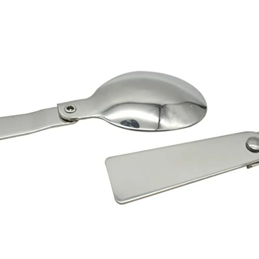 2 قطعة ملعقة وشوكة قابلة للطي من الفولاذ المقاوم للصدأ SUS 18 10 304 سلطة سبورك محمولة للتخييم في الهواء الطلق #5