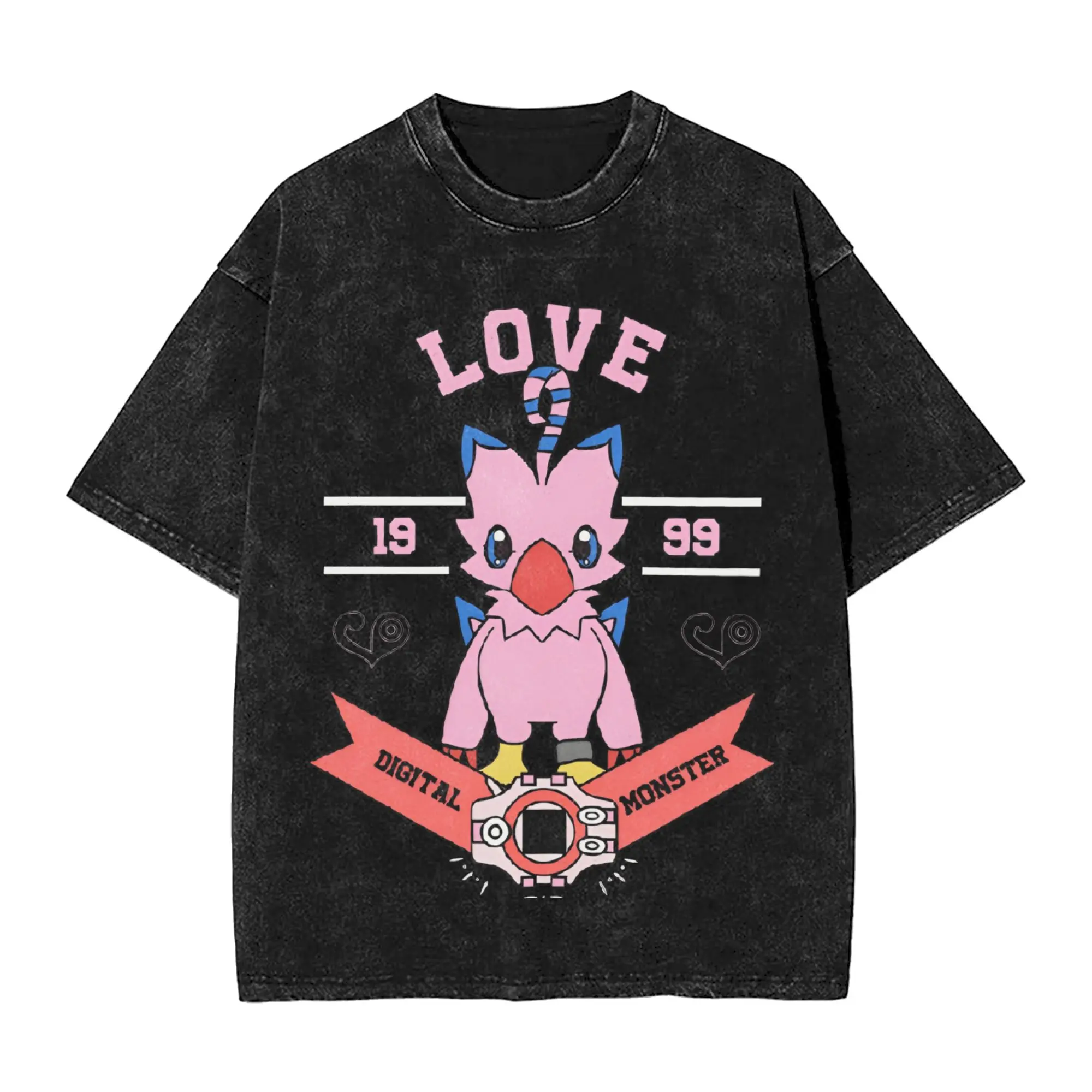 

Love Biyomon Digimon Adventure Men's T Shirts Washed Digimon Adventure Tee Shirt Short Sleeve Round Collar T-Shirt Clothes