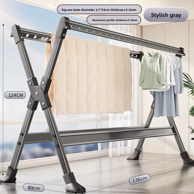 Firm Floor-to-ceiling drying rack Aluminum alloy outdoor foldable free installation drying rack Children's clothing drying rack