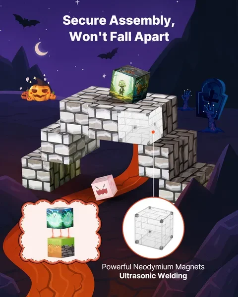 Blocos magnéticos 100 PCS Cemetery Zombies Set STEM Montessori Brinquedos sensoriais
