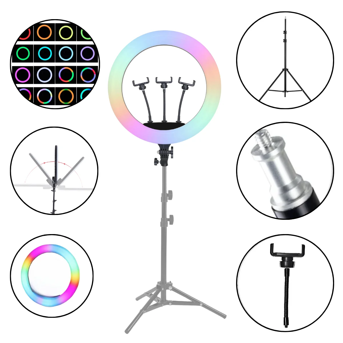 45cm RGB LED Ring Light with Mobile Phone Holder and Tripod Studio Light 1,60m