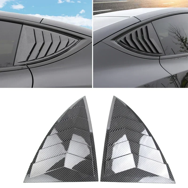 Carbon Fiber Car Rear Window Shutter Cover Trim Window Louver Side Vent Gloss Black ABS For Tesla Model Y Auto Accessories