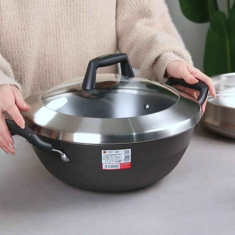 

Cornbach Ding Kettle Cast Iron Wok Household Uncoated Non-stick Wok Non-rusting Cast Iron Binaural Stew Wok Deepen