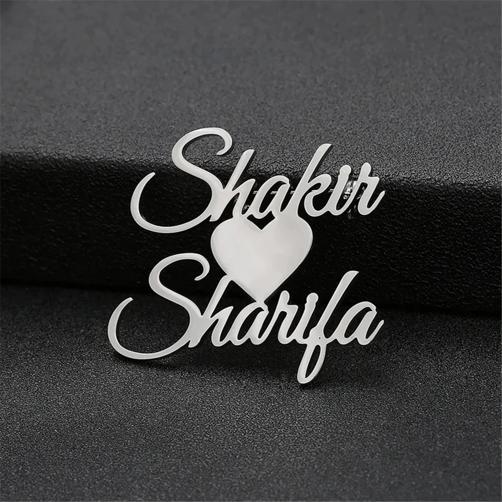 Custom Name Brooch Pin Personality Stainless Steel Chain Nameplate Badges For Men Husband Jacket Jewelry Birthday Gift