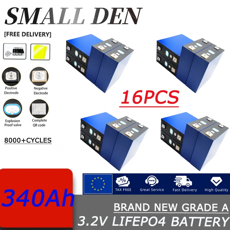 

16PCS New A-grade electric vehicle ship solar system 340Ah LiFePO4 3.2V cells suitable for DIY 12V 24V 48V battery pack no tax