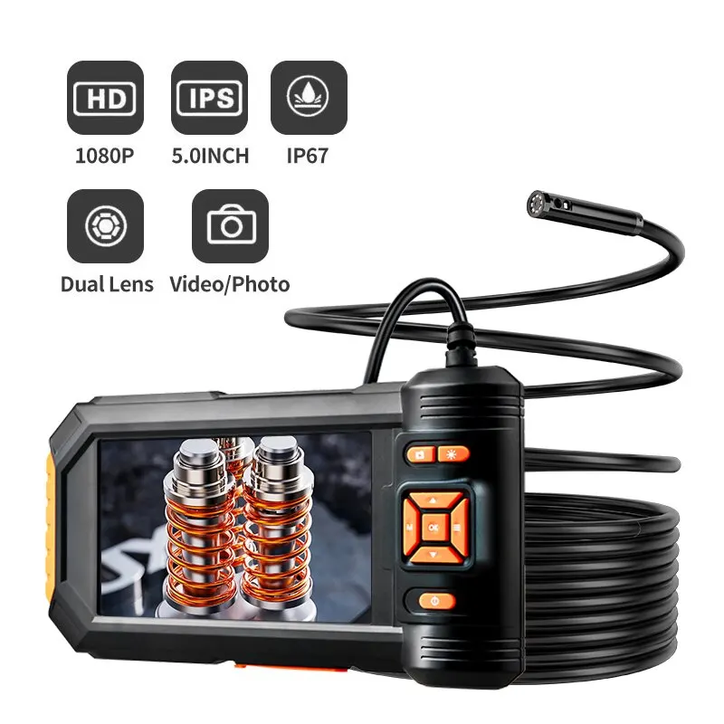 Dual & Triple Lens Industrial Endoscope 1080P 5 \'\'LCD Borescope Inspection Camera with 8mm IP67 Waterproof Snake Camera For Car