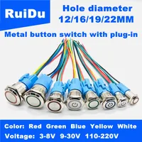 12 16 19 22mm interruptor de botón de metal impermeable con conector lámpara LED bloqueo instantáneo interruptor de alimentación del motor automotriz 6V 12V 24V 220V