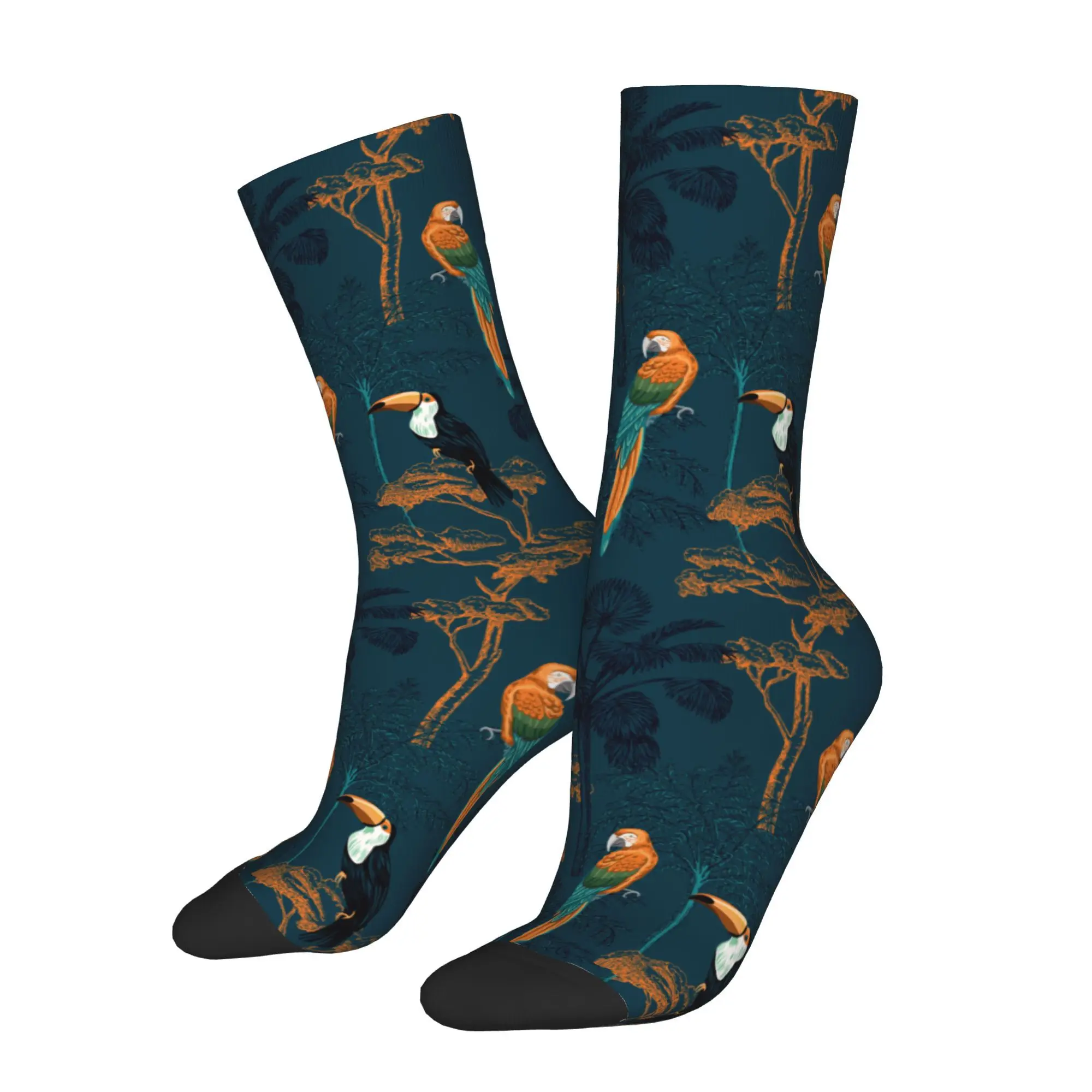 1pc Tropical Vintage Macaw Parrot Toucan Bird  Printed Men's Socks Novelty Hip Hop Harajuku Pattern Crew Sock Casual Gift