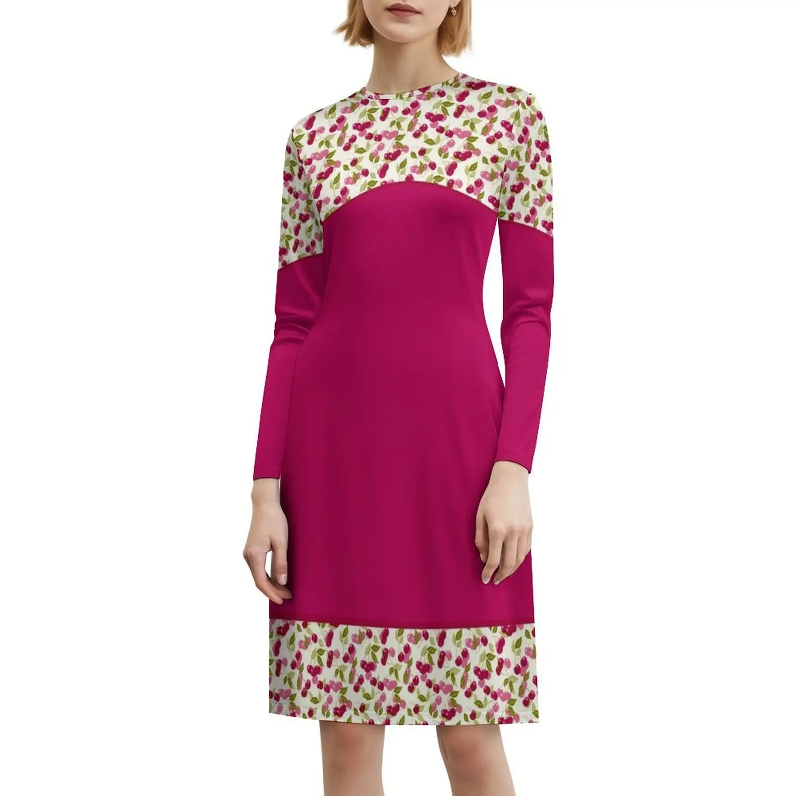 Gaun Boho Chic Kain Ceri Merah dan Multiwarna Motif Kombinasi, Gaun Pesta Pernikahan Pantai Elegan dan Modis