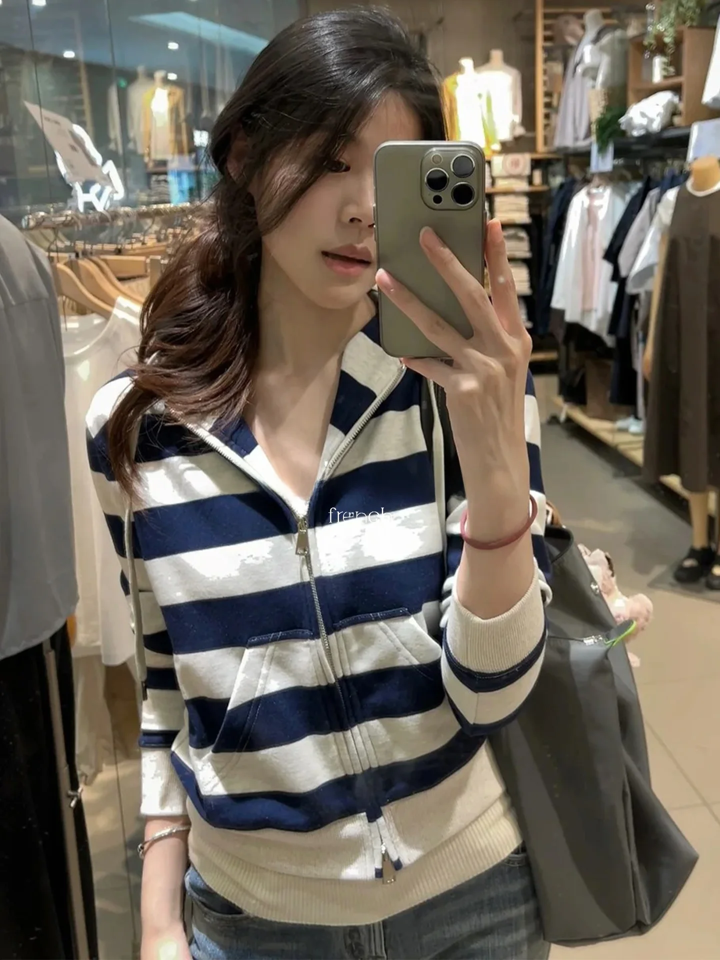 

Приталенная полосатая толстовка-куртка женская, весна-осень, короткий повседневный спортивный топ, юбка А-силуэта с высокой талией в стиле Rouje Kefss для города