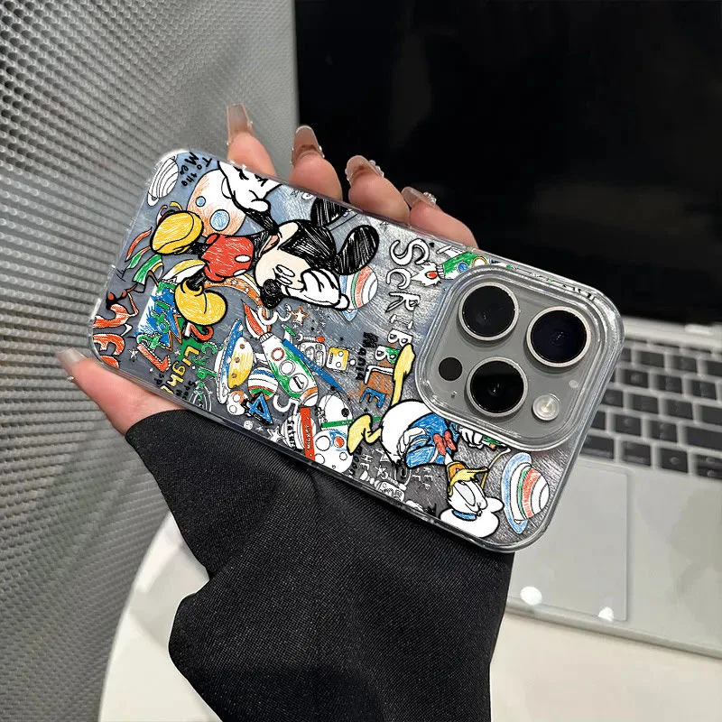 Funda de teléfono divertida Ins Disneys Mickeys Mouse para Oppo A79 A58 A54S A53 A38 A33 A32 A31 A17 A16K A15 A7 4G 5G textura de plumas dura