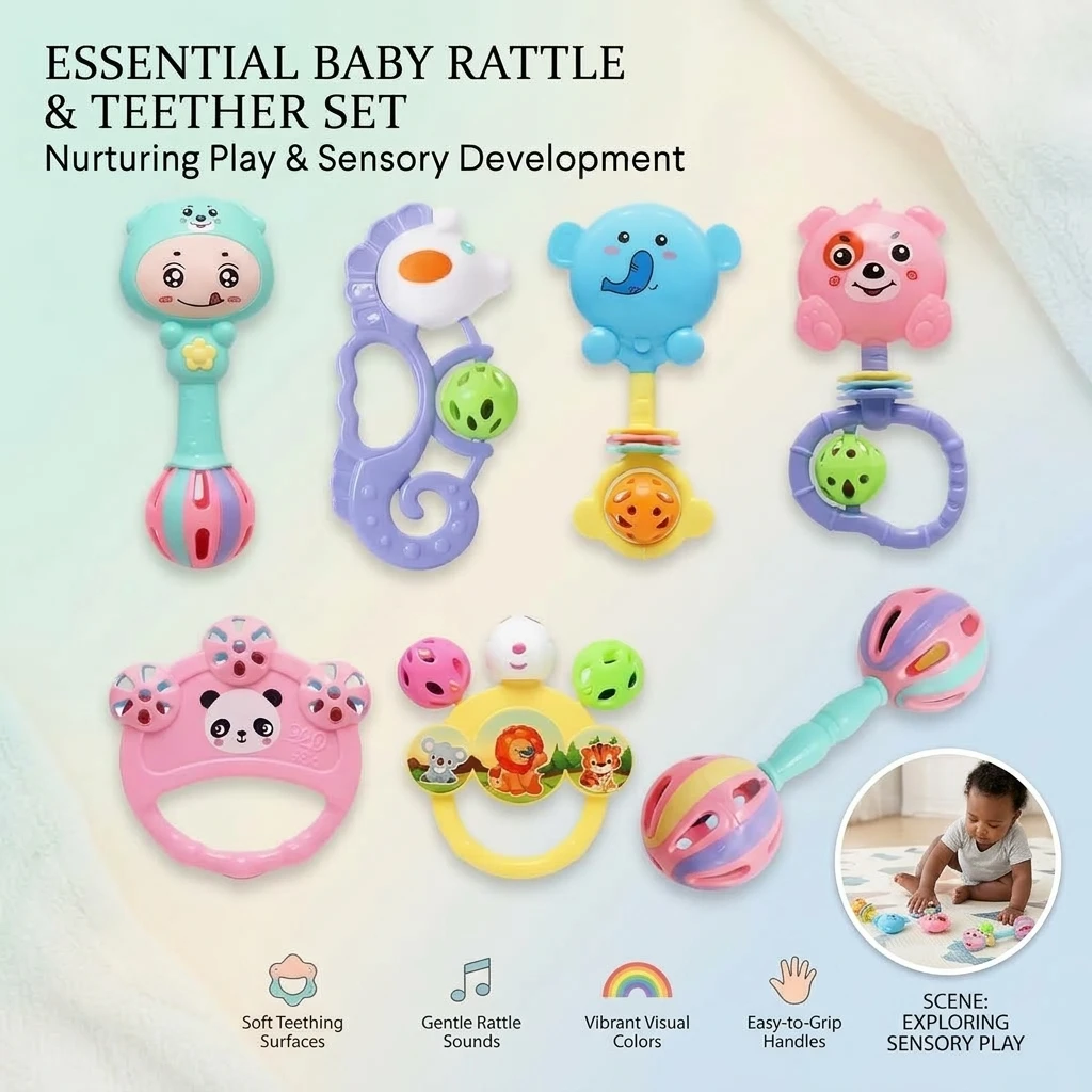 Animal Rattle handbell, Infant Developmental Hand Grip Baby Toys, Cute Animal with Sound for Newborn teether Gift handbell