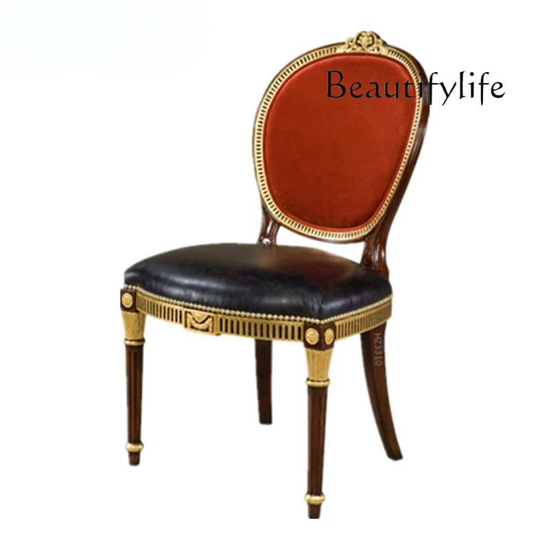 

Nordic high-end dining chair European adult mahogany solid wood chair leather stool