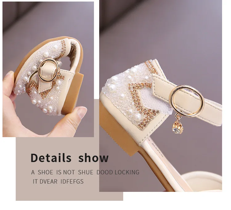 Mädchen-Sandalen, modische Prinzessinnen-Schuhe, Frühling, Sommer, glitzernde Perlen-Pailletten, flache Sandalen, einfache Kinderschuhe, Party, Hochzeit – Detail 8
