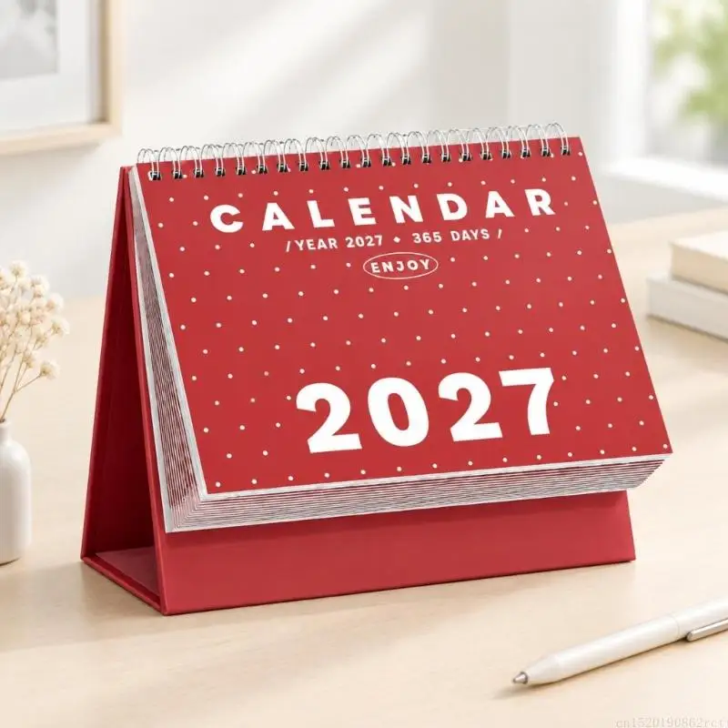 D5BB Table Top Date Calendar with Paper Pages and Decorative Dot Design for Desk