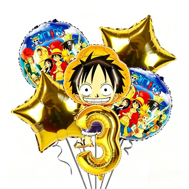 One Piece Anime Themed Luffy Shaped Birthday Number Foil Balloons, Sticker Decor Balloons for Birthday Party Arrangement - view 5