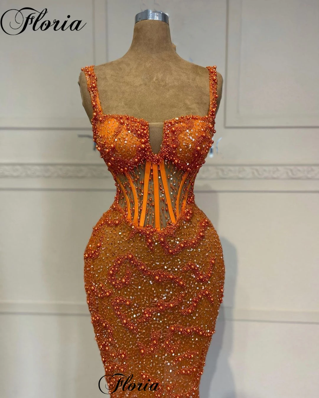 Popular Orange Prom Dresses Mermaid Strapless Simple Cocktail Dresses With Pearls Beach Birthday Dresses Vestidos De Noche