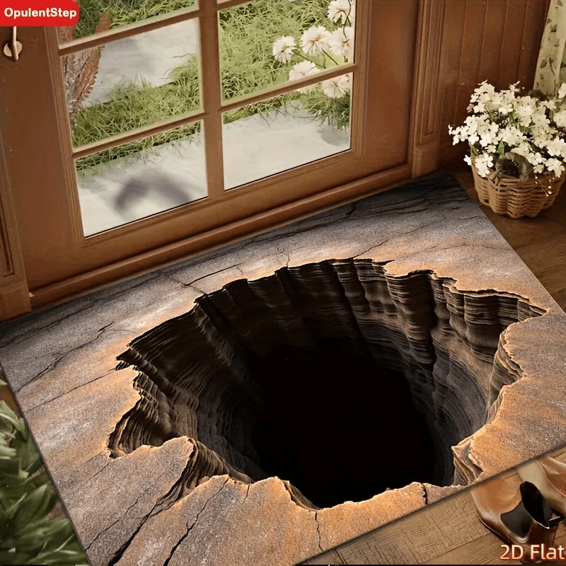 VIKAMA Optical Illusion Black Hole Crack Pattern Non-Slip Rug—Soft Carpet Suitable For Living Rooms And Balconies