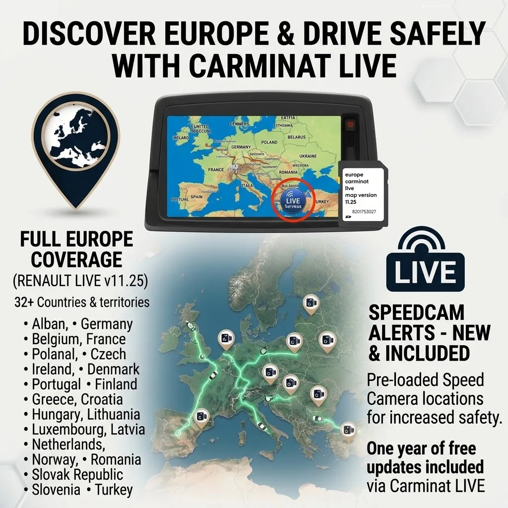 New 2024/2025 Carminat Live GPS SD Card Part No.8201753027, Ver.11.25 Sat Nav Map Card with Speedcam, Compatible with Renault