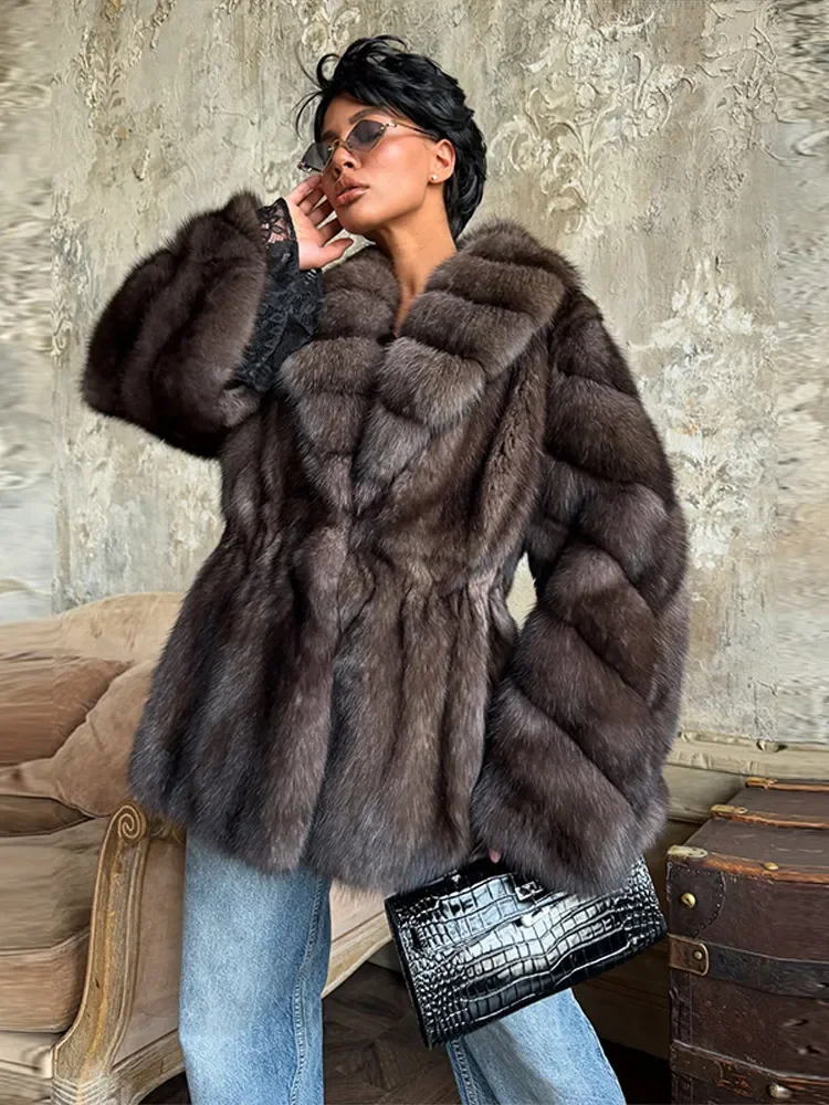 Elegant Faux Fur Midi Women's Coat Warm Long Flare Sleeve Turn-down Collar Loose Lady Outwear 2025 Winter New Lady Streetwears