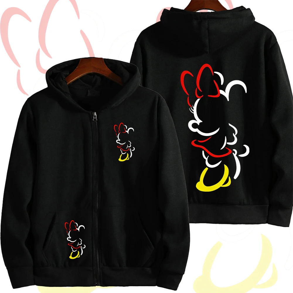 Moletom com Zíper Mickey e Minnie Mouse, Estilo Anime, Casual para Homens e Mulheres, Jaqueta Casal Fofa para Primavera e Outono 2026