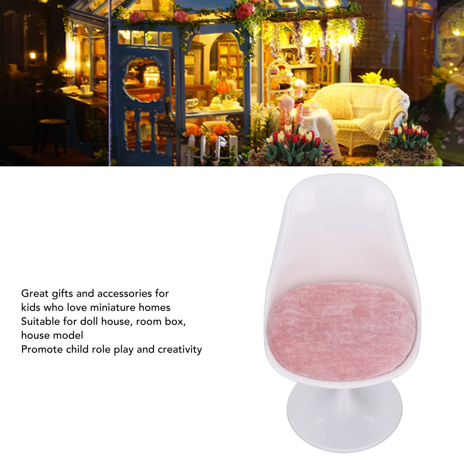 Casual Rotatable Chair for 1:6 Doll House Dollhouse Chair Accessory Doll House Office Chair ABS White Pink Round Feet