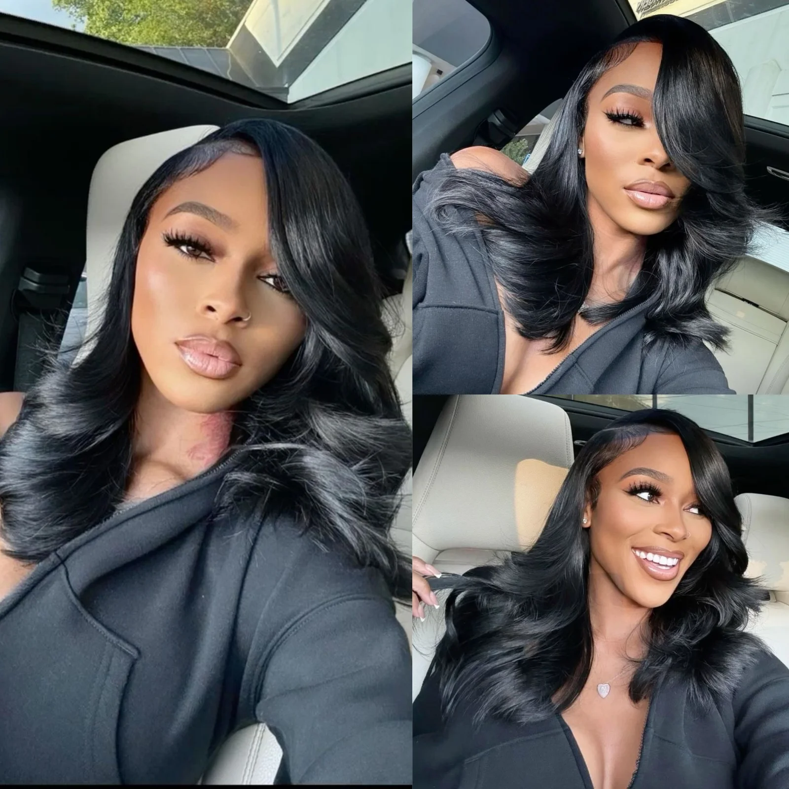 Short Black Loose Body Wave Bob Wig Synthetic Hair Shoulder Length Side Part Pre Plucked Glueless 13X4 Frontal Wigs for Women