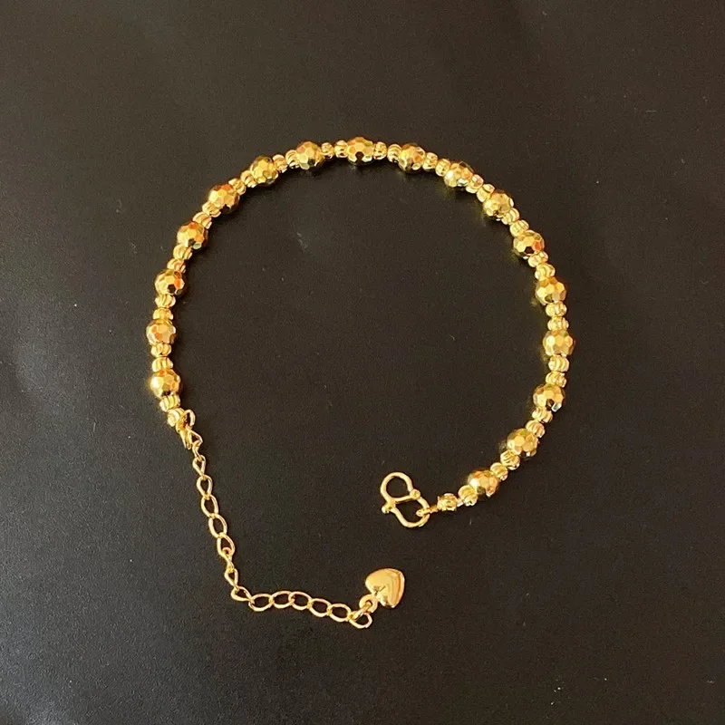 Pulsera de cuentas de imitación chapada en oro Real de 24K para mujer, brazalete de cuentas suaves, moda europea y americana, sin decoloración