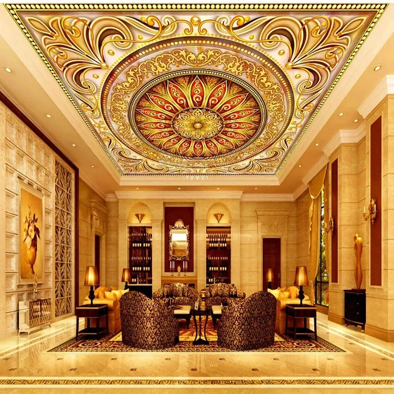 Custom Photo Wallpaper European Style 3D Flower Pattern Large Ceiling Mural Living Room Hotel Luxury Decor Papel De Parede 3 D