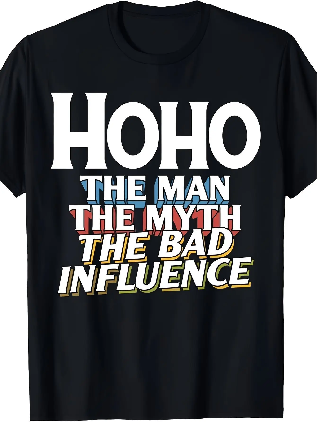 Men's Graphic T-shirt Featuring the Phrase The for Man The Myth The Bad Influence in Vibrant Block Font. This Lightweight Crewneck T-shirt