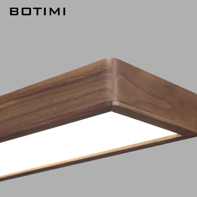 BOTIMI Modern Rectangle Walnut wood Pendant Lights For Dining Nordic Restaurant Hanging Lamp