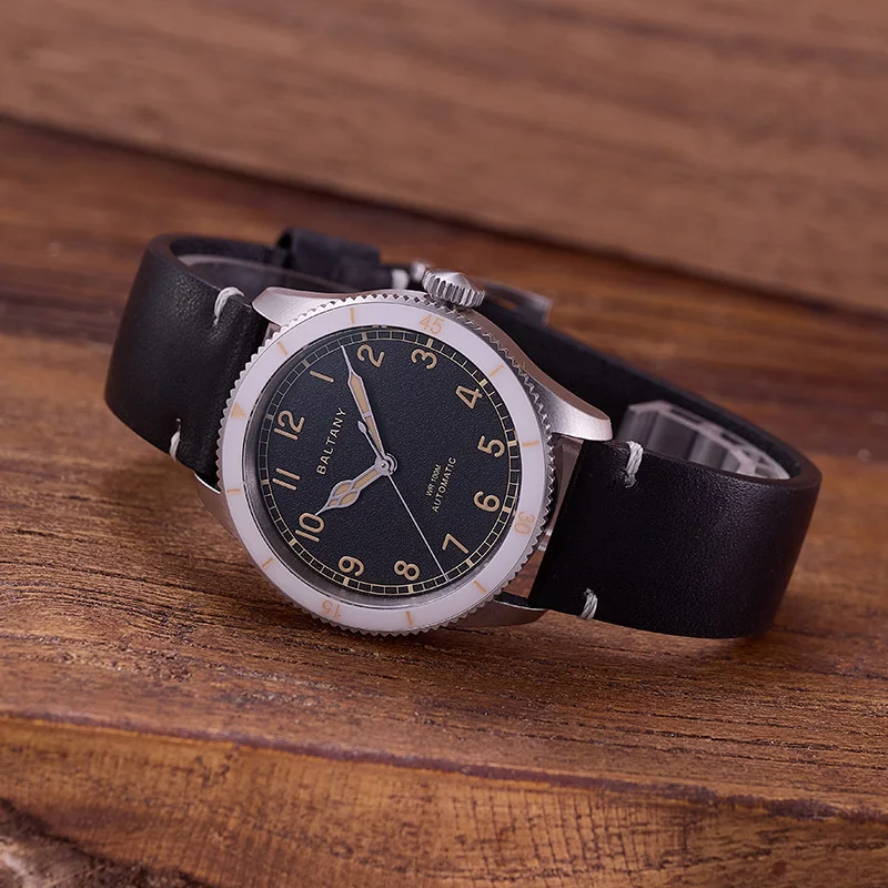 Baltany Pilot Vintage Homage Watch Sapphire 10ATM Luminous Leather Ceramic Bezel Stainless Steel Automatic Military Wristwatches