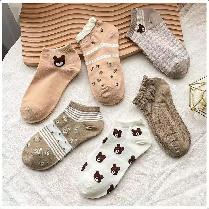 10 Pairs Cartoon bear style low-cut low-top spring summer breathable  sweat absorb absorbency  deodorant thin Socks