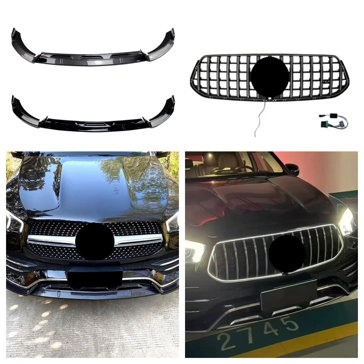 شواية مشعاع LED للسيارة شفة أمامية لسيارة Mercedes Benz GLE W167 تعديل AMG 2019-2023 شبكة مجرفة أمامية