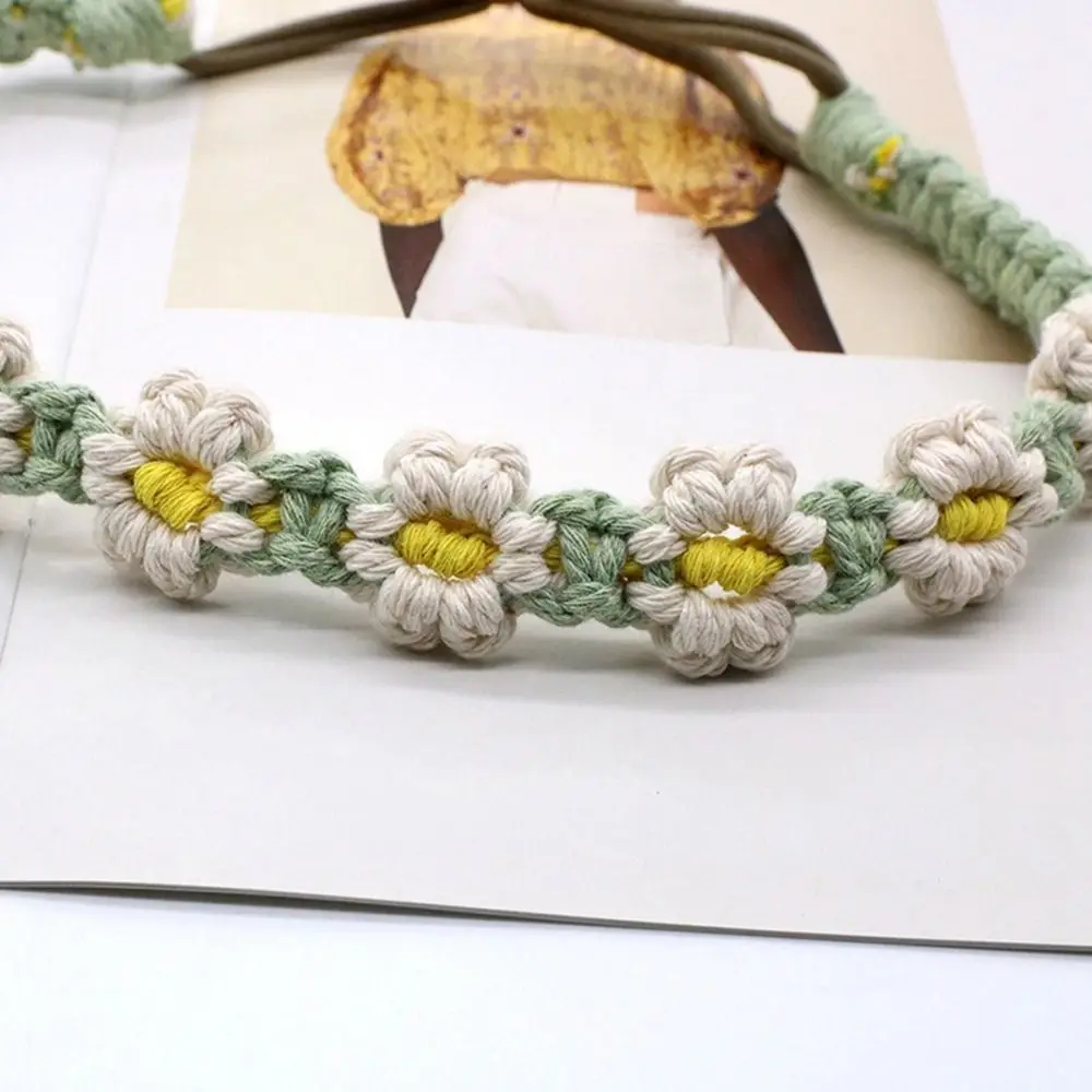 Braided Rope Elastic Hair Band Flower Headwrap Small Daisy Bohemian Headband Macrame Hair Band Women Hair Scarf Crochet Bandana