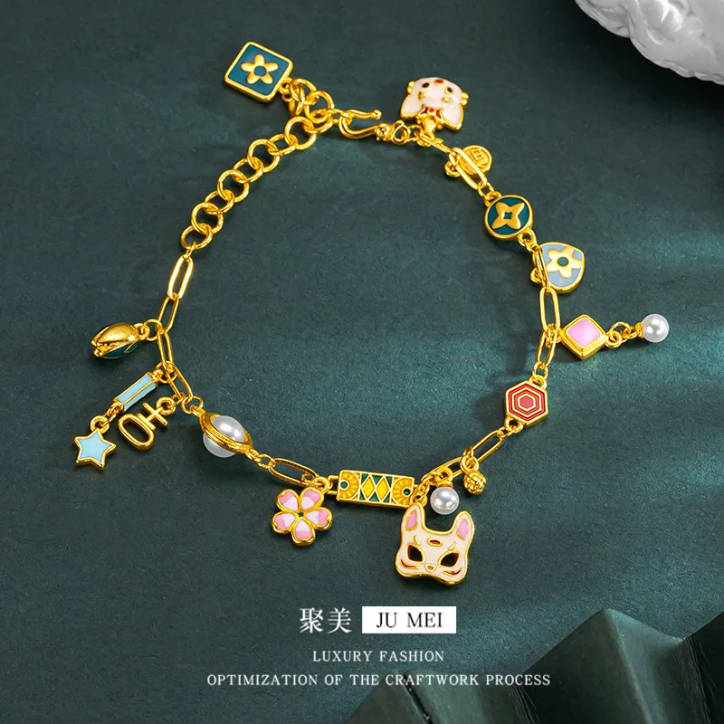 

Gold Shop Same Style 9999 24K Real Gold Women's Gold Bracelet Mask Fox Sexy Party Beautiful Jewelry