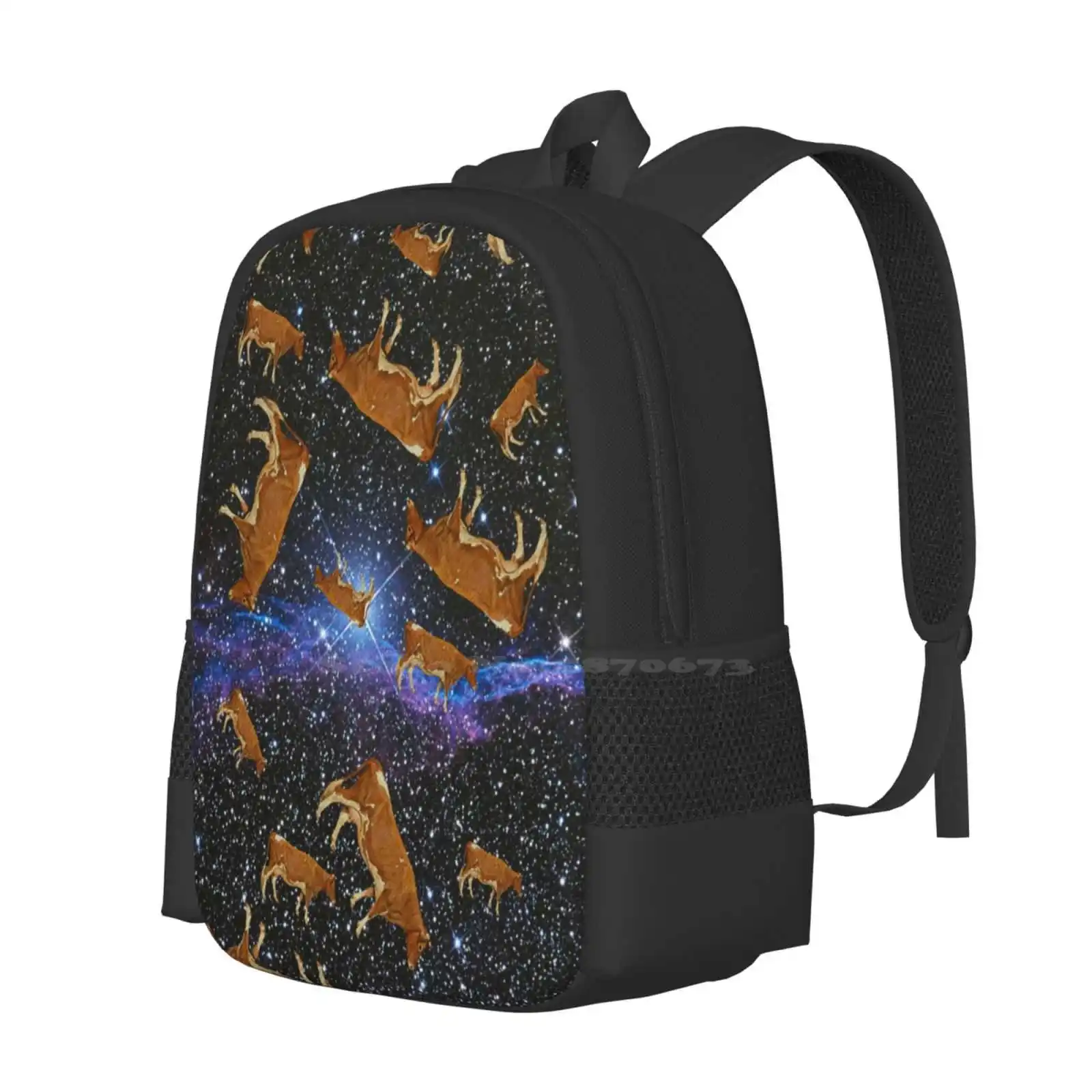 Space Cow In Universe Pattern Design Bagpack School Bags Ufo Abduction Funny Animal Stars Cartoon Cute Cows Spaceship Aliens