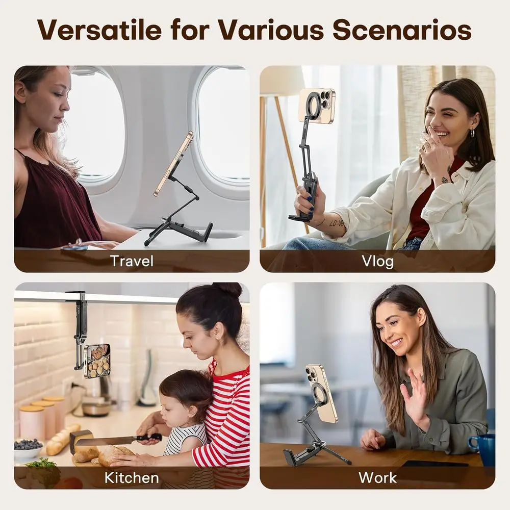 360 °   Draaibare MagSafe-statief, draagbare aluminium telefoonhouder voor iPhone 17/16/15/14 Pro Max, ideaal voor vloggen, sportschool, reizen